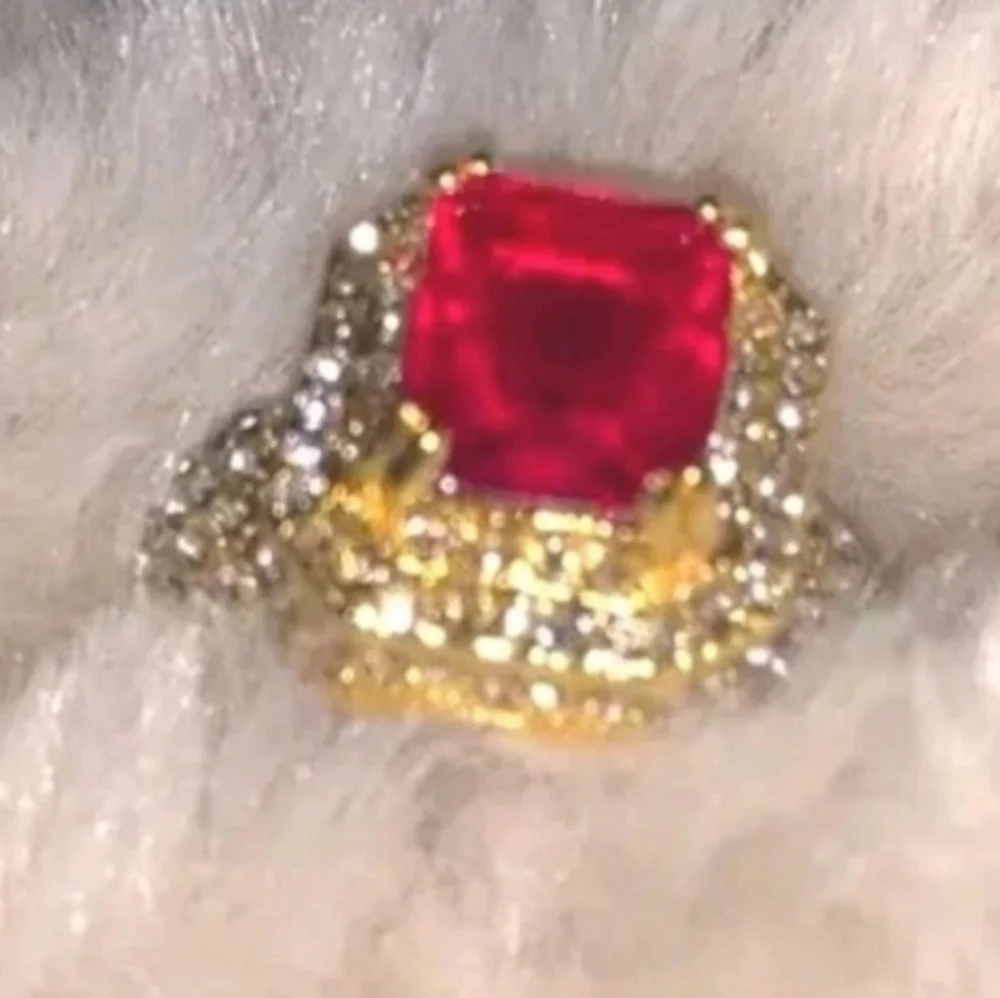 4ct Radiant Cut Lab Created Ruby For Male Or Female 18k Gold Plated Ring  Sz12